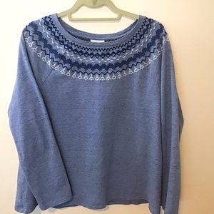 J Jill Embroidered Fair Isle KnitTop L Heathered Blue